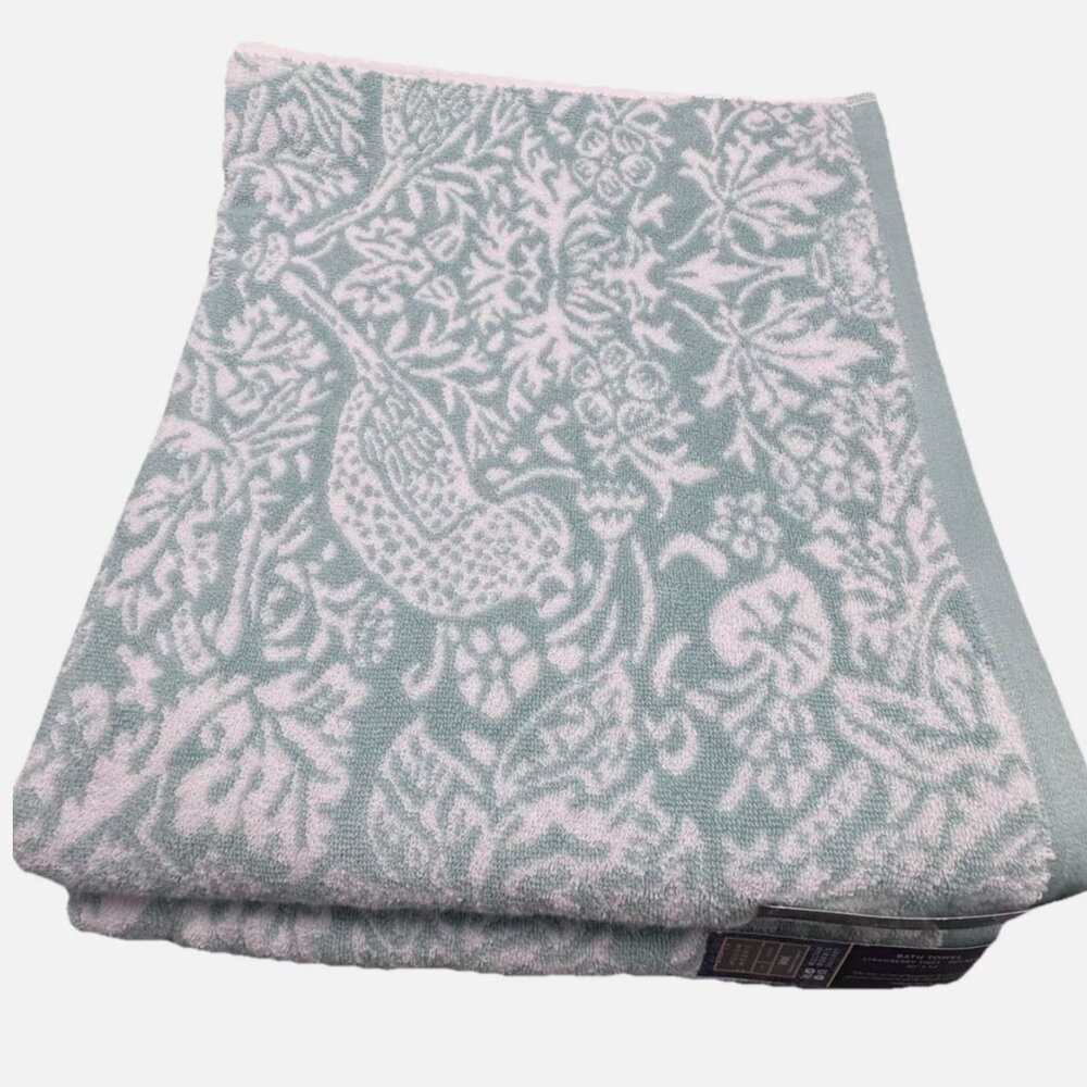 NEW x2 William Morris STRAWBERRY THIEF Floral Bath Towels Set Turquoise